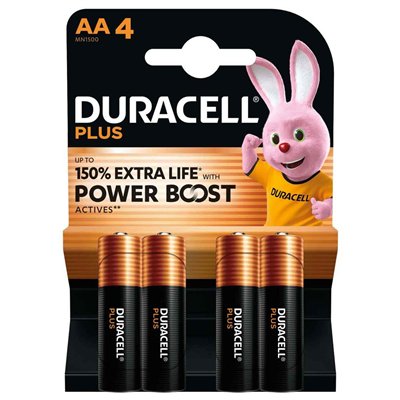 DURACELL - Piles Alcalines Plus Power Boost AA/MN1500 1.5V Lot de 4
