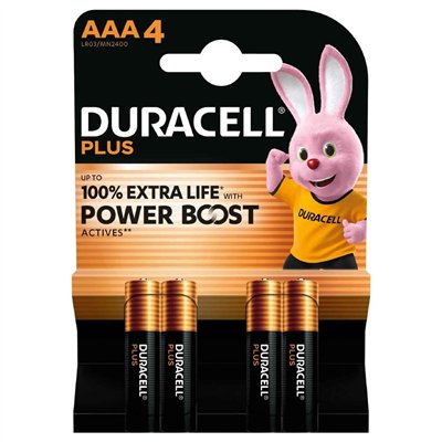 DURACELL - Piles Alcalines Plus Power Boost AAA/LR03 1.5V Lot de 4