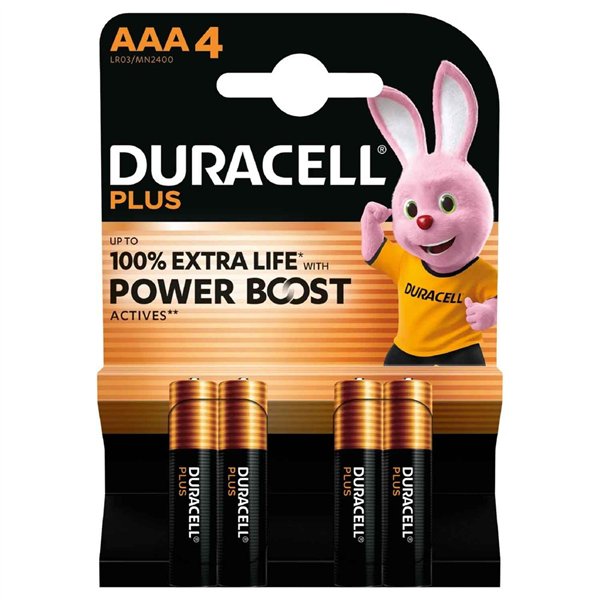 DURACELL - Piles Alcalines Plus Power Boost AAA/LR03 1.5V Lot de 4