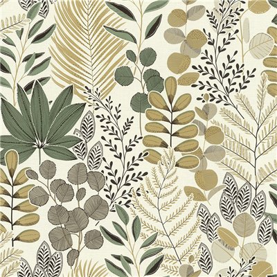 DECORAMA - 465334 - Papier Peint Vinyle Grainé sur Intissé Motif Fougères Vert Crème