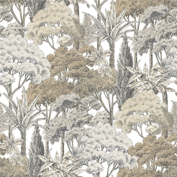 GRANDECO - A76301 - Papier Peint Vinyle Sur Intissé Motif Forêt Exotique Beige 10.05 x 0.53 m