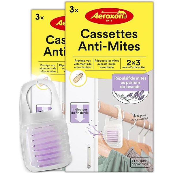 AEROXON - Anti-Mites Textile à La Lavande 2 x 3 Cassettes