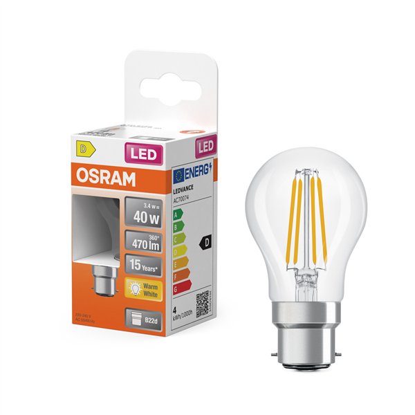 OSRAM - Ampoule LED Transparente Classic B22d 3.4W 470 lm Blanc Chaud