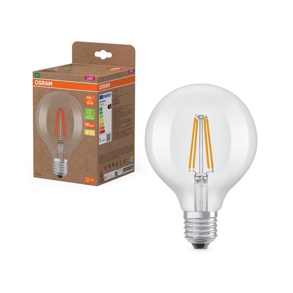 OSRAM - Ampoule LED Transparente Globe E27 3.8W 806 lm Blanc Chaud