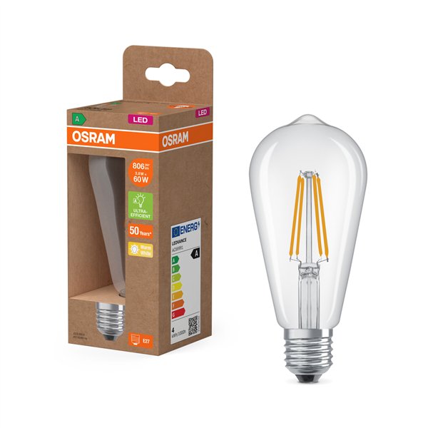 OSRAM - Ampoule LED Transparente Edison E27 3.8W 806 lm Blanc Chaud