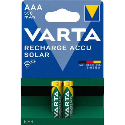 Lot de 2 piles rechargeables Varta Accu Solar type AAA 1,2V 500mAh (R03)
