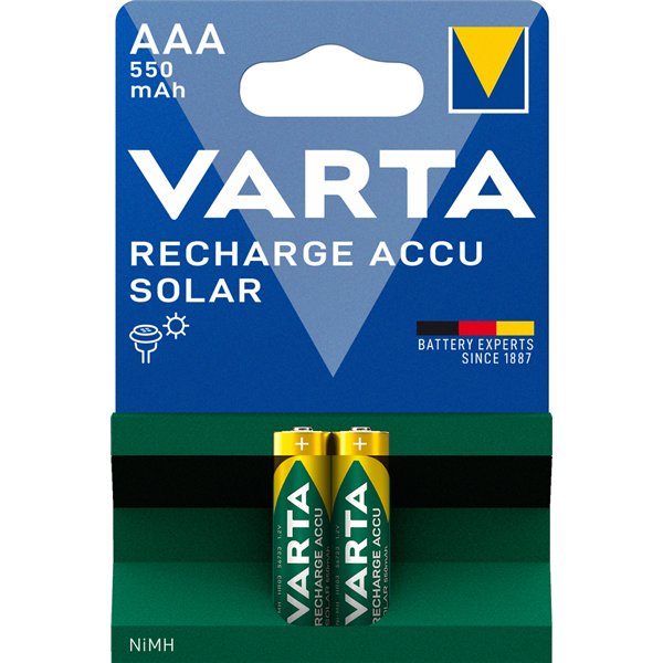 Lot de 2 piles rechargeables Varta Accu Solar type AAA 1,2V 500mAh (R03)