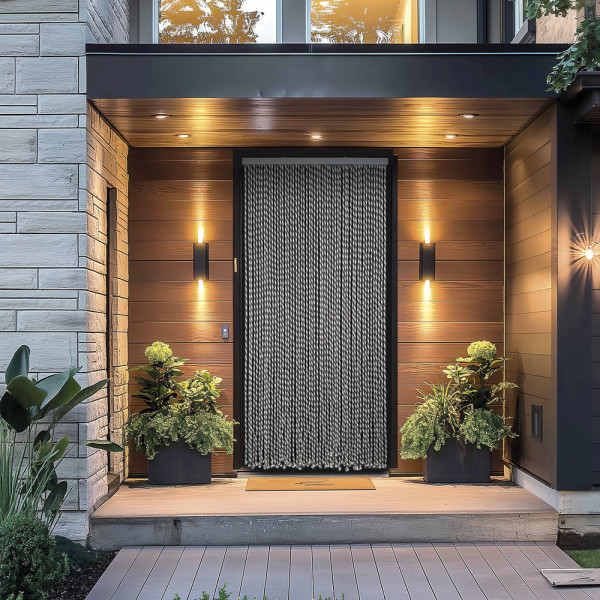 MOREL - Rideau de Porte en Cordage Gris et Blanc Coton 90 x 200 cm