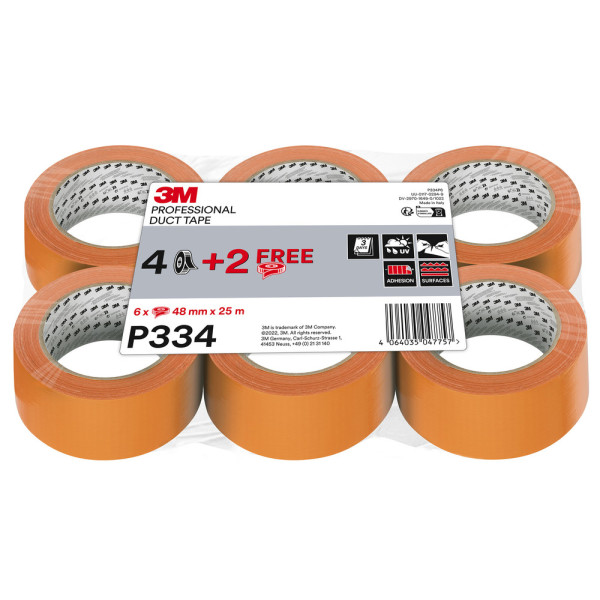 3M - Lot de 6 Rouleaux P334 Toile Façadier Adhésive 48mmx25m 4 + 2 Gratuits