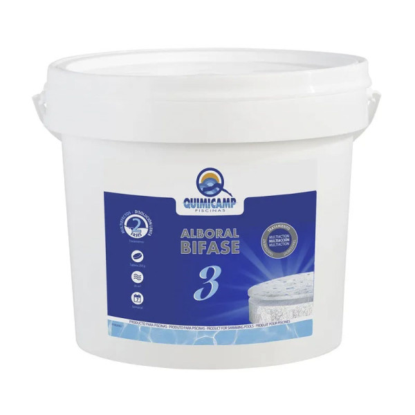 QUIMICAMP - Alboral Biphase 3 SB - Galets de 250 g de Chlore 3 Fonctions 5 kg
