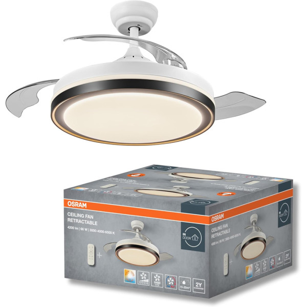 OSRAM - Ventilateur Plafonnier Rétractable à Eclairage LED 1070 66W Blanc