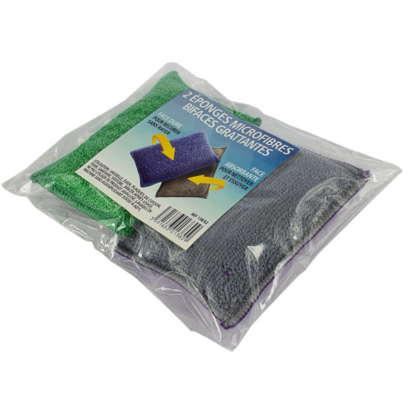 TAMPEL - Lot de 2 Eponges Microfibres Bifaces Grattantes