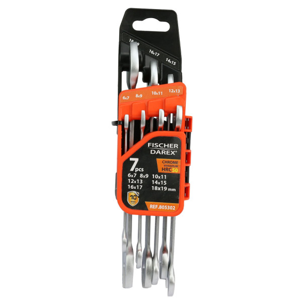 FISCHER DAREX - Jeu de 7 Clés Plates Doubles avec Porte Outils