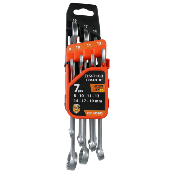 FISCHER DAREX - Jeu de 7 Clés Mixtes 8 à 19 mm avec Porte Outils