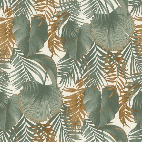 DECORAMA - 462098 - Vinyle Motif Jungle Dorée Vert Blanc