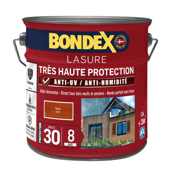 BONDEX - Lasure 8 ans Très Haute Protection Satiné Bidon 2.5L