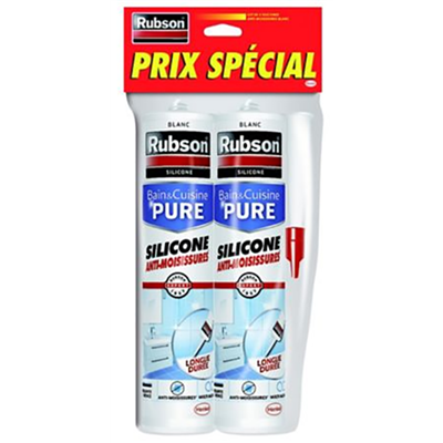 RUBSON - Mastic Bain et Cuisine Pure Anti-Moisissure Blanc 280ml Lot de 2 Cartouches
