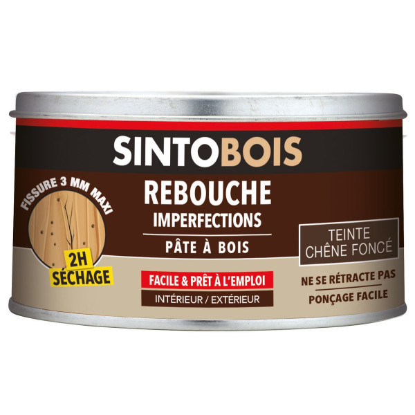 SINTO - Sintobois Pâte à Bois Rebouche Imperfections Boite 250g Chêne Foncé