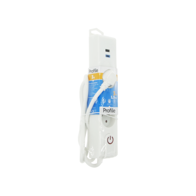 Multiprise x3 + 2 USB A et C 1m50 Blanc