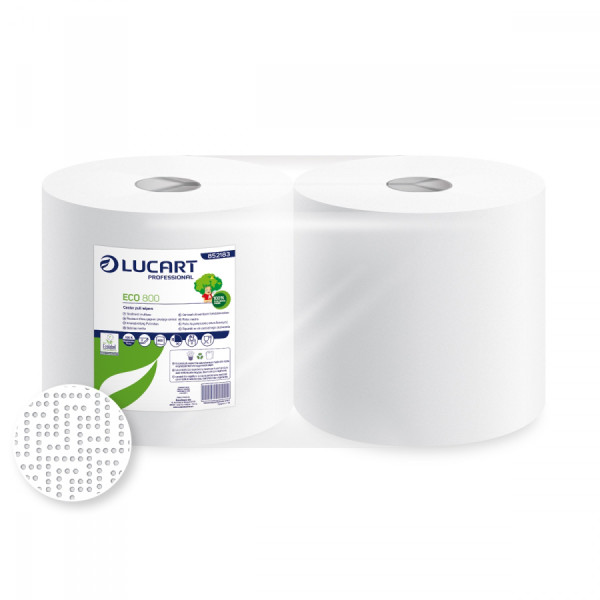 LUCART - Bobines Essuyage Blanche Eco 800 Feuilles Lot de 2