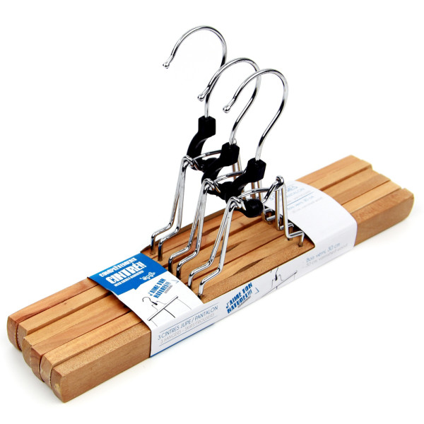 COPEFA - Cintres Pinces Jupe/Pantalon Bois Vernis 30cm Lot de 3