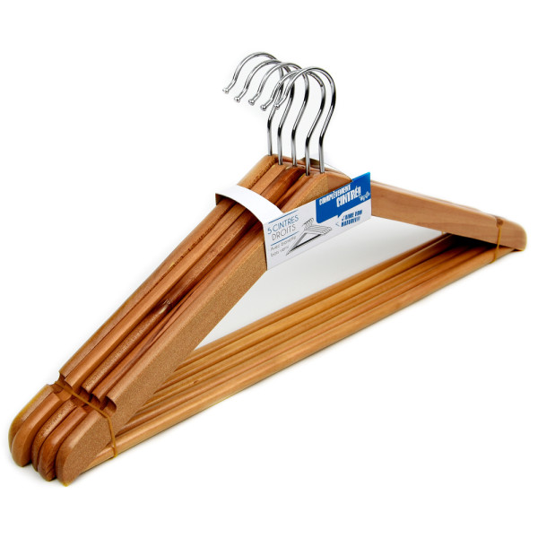 COPEFA - Cintres Droits avec Barrette Bois Verni Lot de 5
