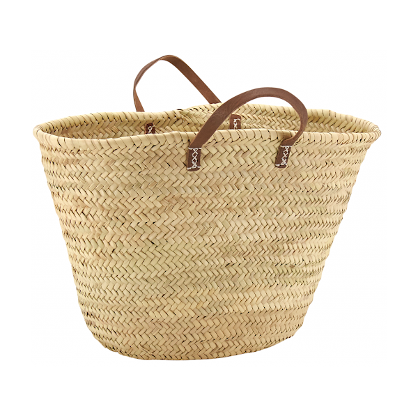 AUBRY GASPARD - Couffin Palmier Naturel + Poignées Cuir 65cm