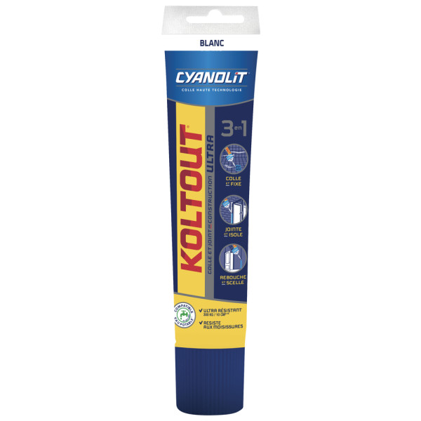 KOLTOUT - Colle et Joint de Construction Ultra Blanc Tube 125ml