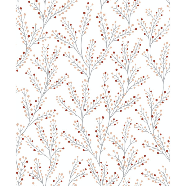 DECORAMA - M57407 -  Papier Peint Intissé Branchage Scandinave Fond Blanc