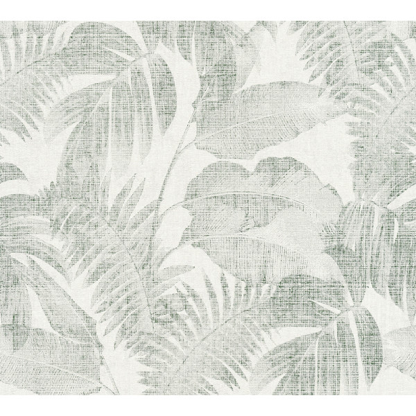 DECORAMA - 373964 - Papier Peint Expansé sur Intissé Palmes Cosy Vert Fond Blanc