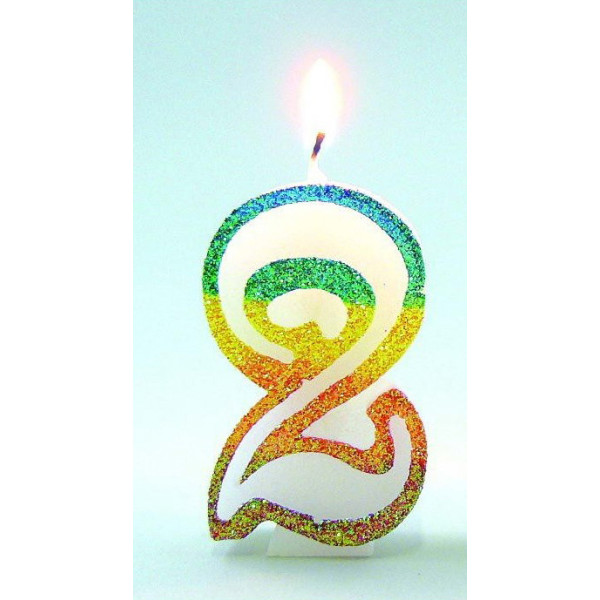 EUROBOUGIE - Bougie Chiffre 2 Arc-en-Ciel 8cm