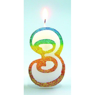 Bougie Chiffre 3 Arc-en-Ciel 8cm