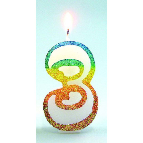 EUROBOUGIE - Bougie Chiffre 3 Arc-en-Ciel 8cm