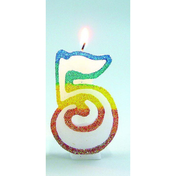EUROBOUGIE - Bougie Chiffre 5 Arc-en-Ciel 8cm