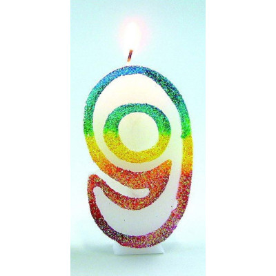 Bougie Chiffre 9 Arc-en-Ciel 8cm