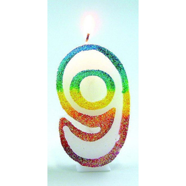 EUROBOUGIE - Bougie Chiffre 9 Arc-en-Ciel 8cm