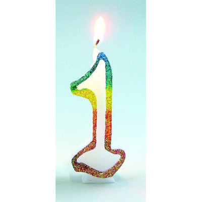 Bougie Chiffre 1 Arc-en-Ciel 8cm