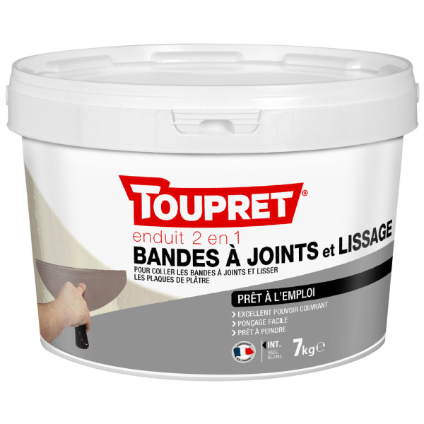 TOUPRET - Enduit 2en1 Bandes à Joints et Lissage Pâte 7kg