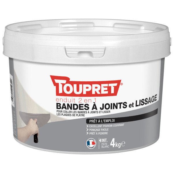 TOUPRET - Enduit 2en1 Bandes à Joints et Lissage Pâte 4kg
