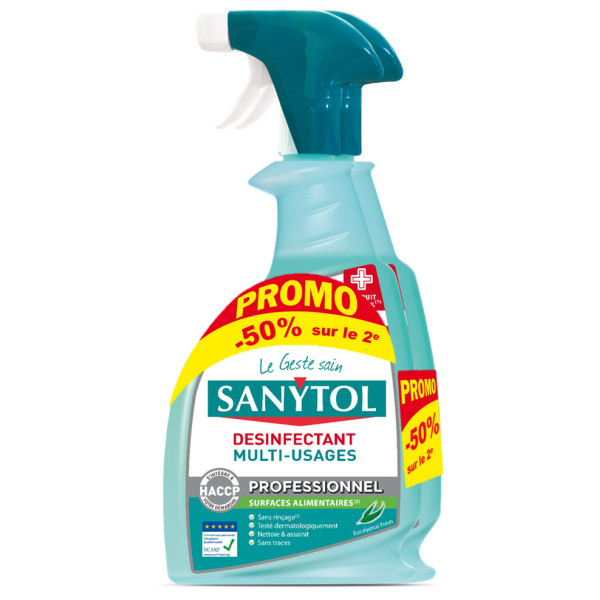 SANYTOL - Désinfectant Multi Usages Eucalyptus Vapo 750ml Lot de 2 OFFRE LIMITEE