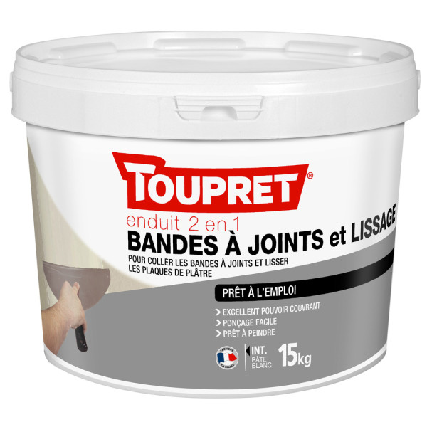 TOUPRET - Enduit 2en1 Bandes à Joints et Lissage Pâte 15kg